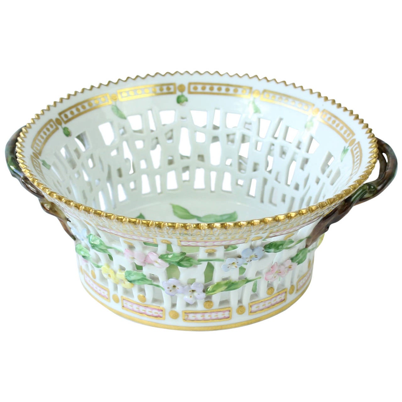 Royal Copenhagen ‘Flora Danica’ Round Fruit Basket For Sale at 1stDibs