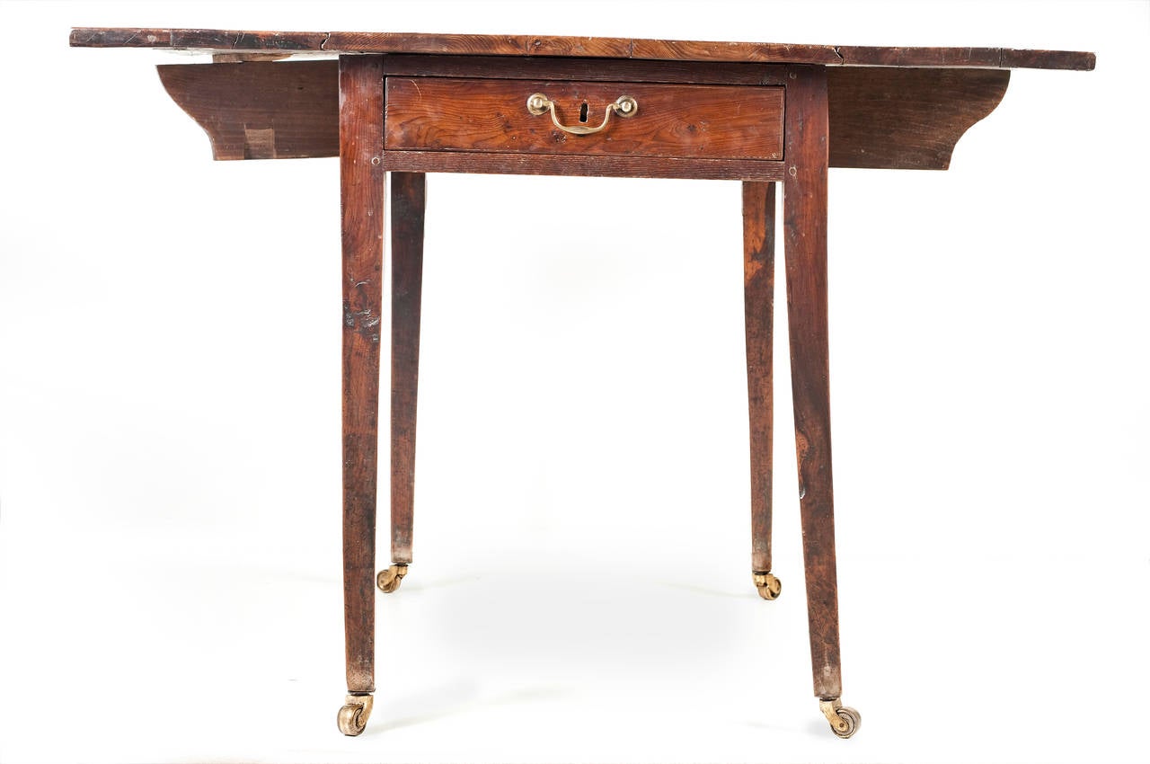 Late 18th Century George III Solid Yew Wood Pembroke Table For Sale