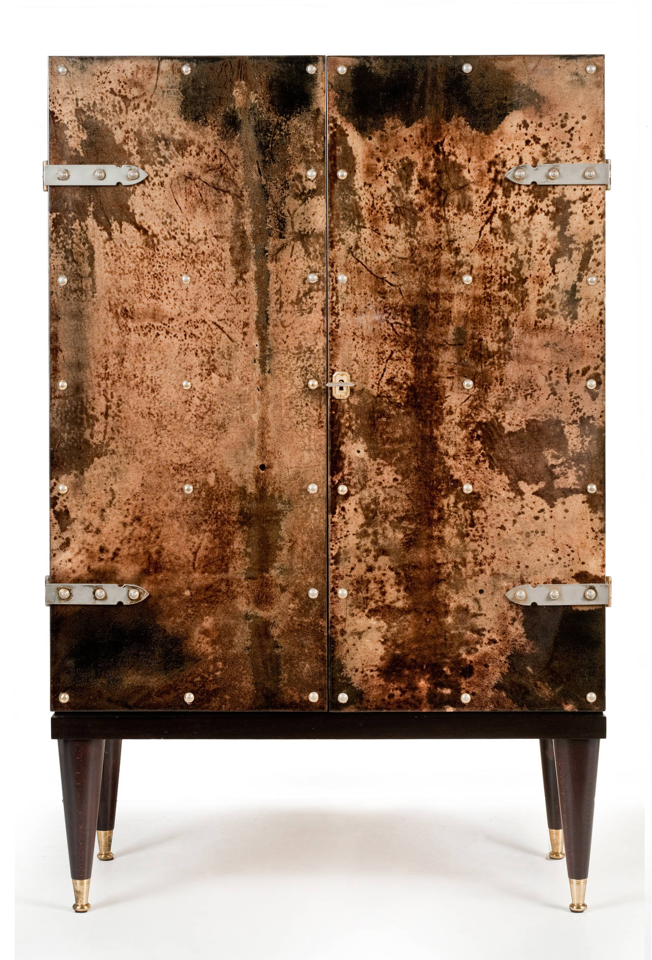 Aldo Tura rare mid-20th century Italian veneered goat hide, lacquered cocktail cabinet or bar.

This exceptional piece is very well photographed by Russell Winnell, so no words needed! 

This is part of my personal collection, it holds the