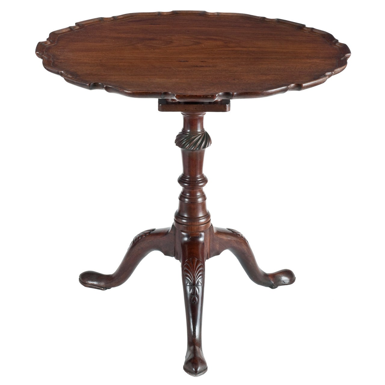 George III English Mahogany Pie Crust Edged Tilt-Top Wine Table For Sale