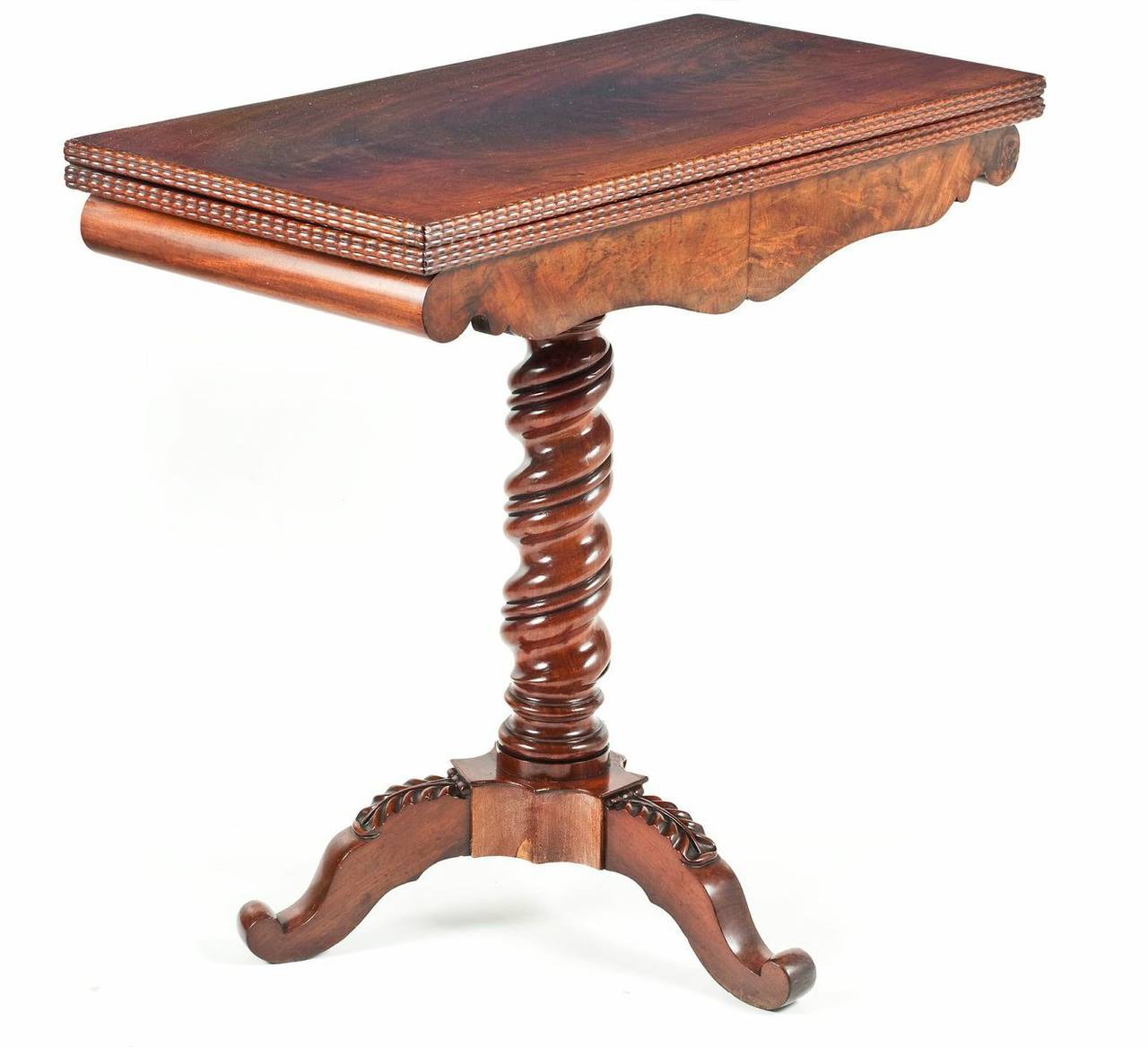 A late 19th Century French flame mahogany card table and family photo of. For Sale 4