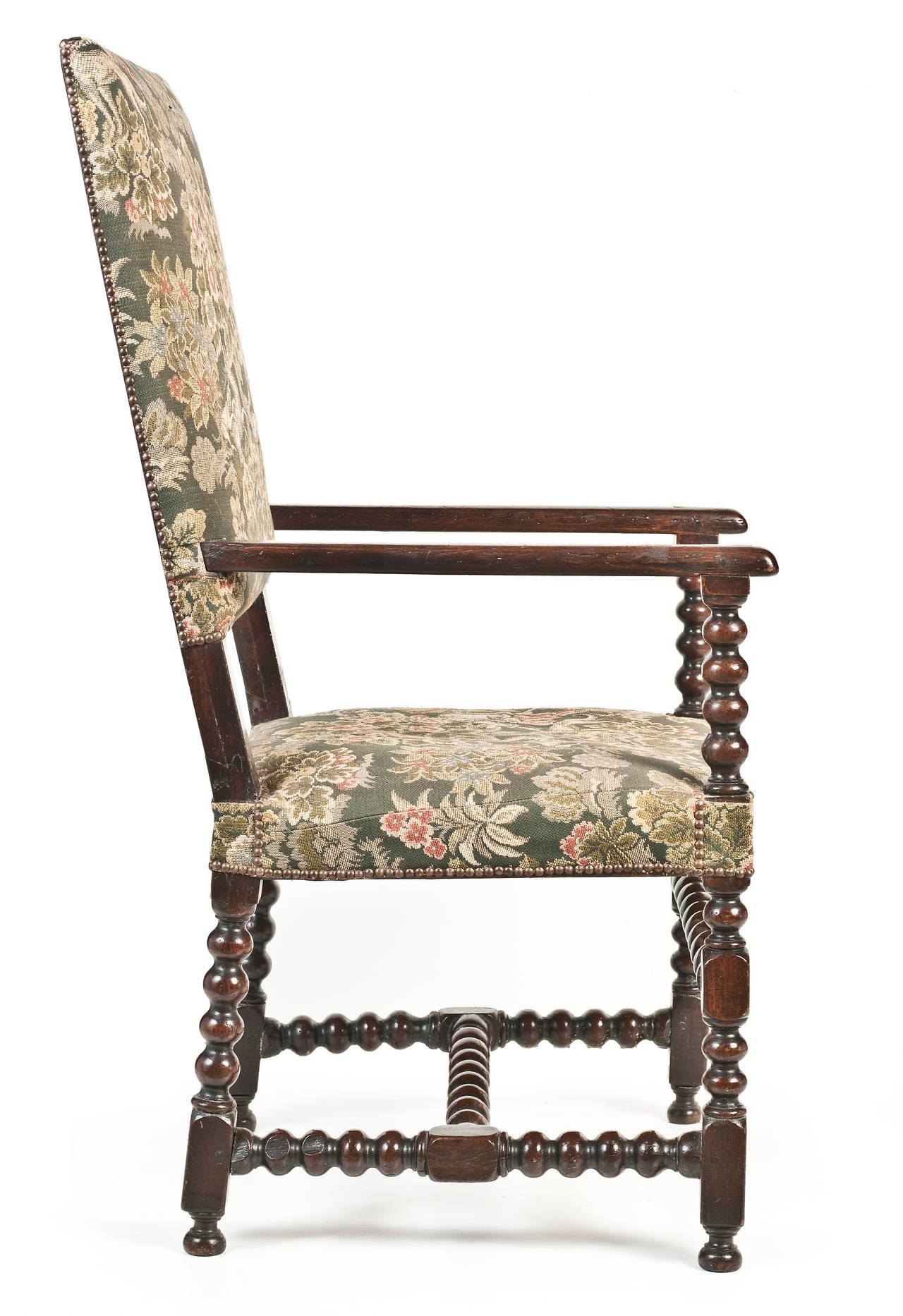 Early 19th Century French Oak Bobbin-Turned Tapestry Upholstered Armchair For Sale 2