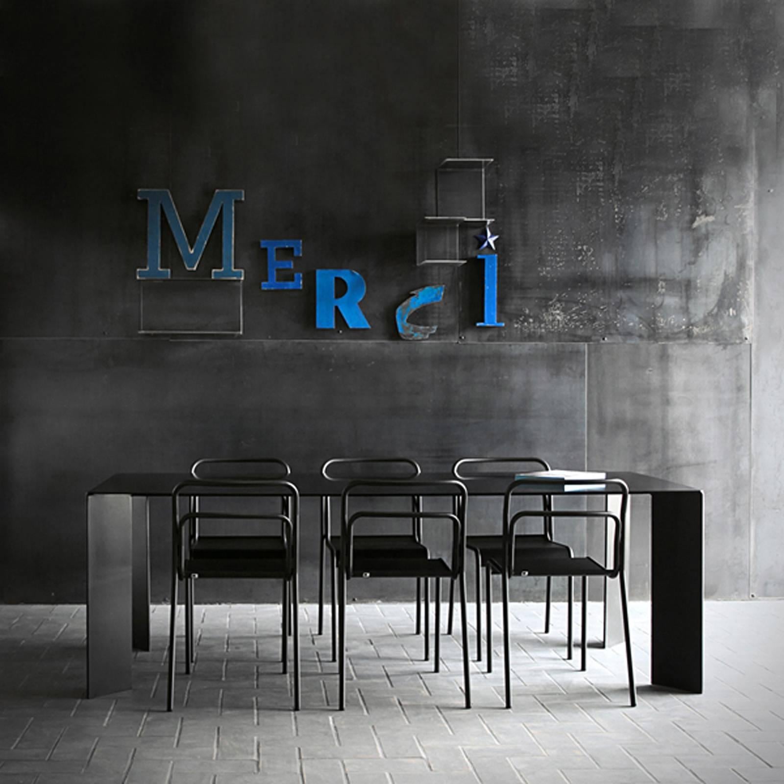 French Acier Black Dining Table in Handcrafted Steel For Sale