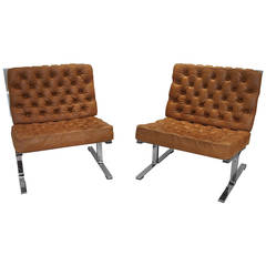 Pair of Leather and Chrome Chairs by Karl Erik Ekselius