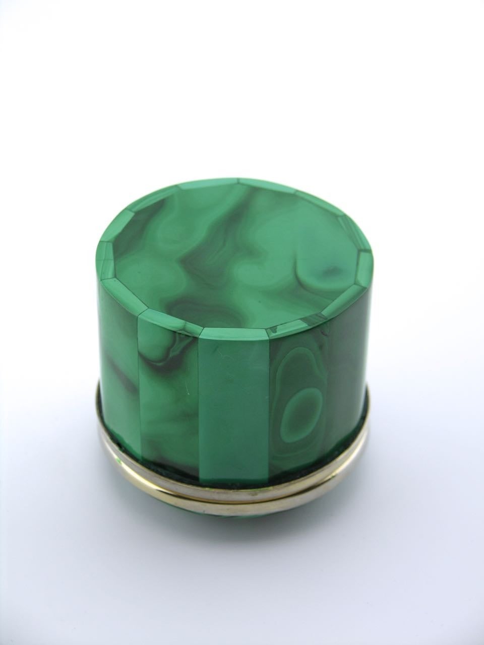 Mid-Century Modern Malachite Round Hinged Table Box