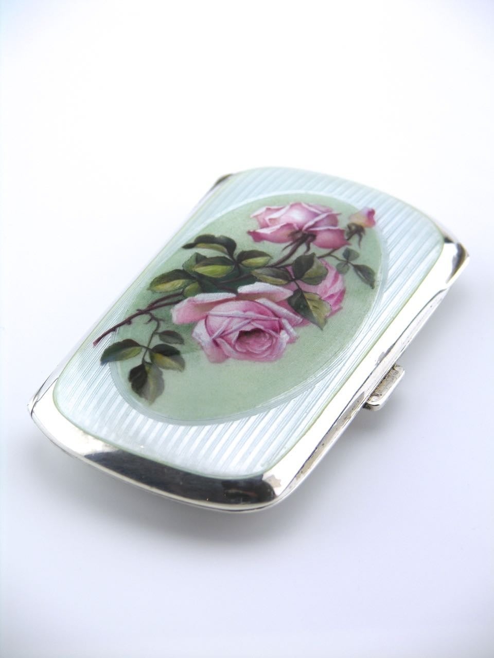 Solid Silver and Enamel Rose Decorated Small Case In Good Condition For Sale In Potts Point, New South Wales