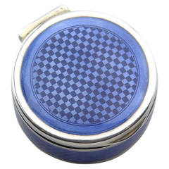 Solid silver cornflower blue enamel round box