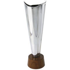 Tapio Wirkkala Solid Silver Modernist Wave Vase with Teak Base Tapio Wirkkala Solid Silver Modernist Wave Vase with Teak Base