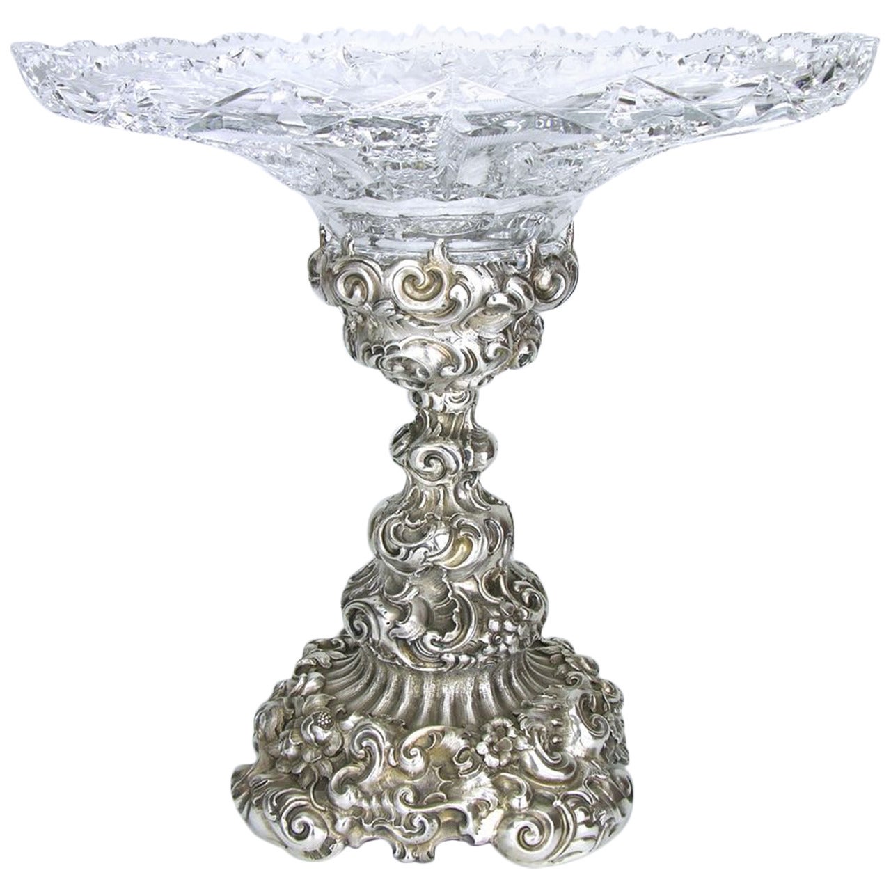 19th Century Austrian Continental Silver and Crystal Centerpiece For Sale