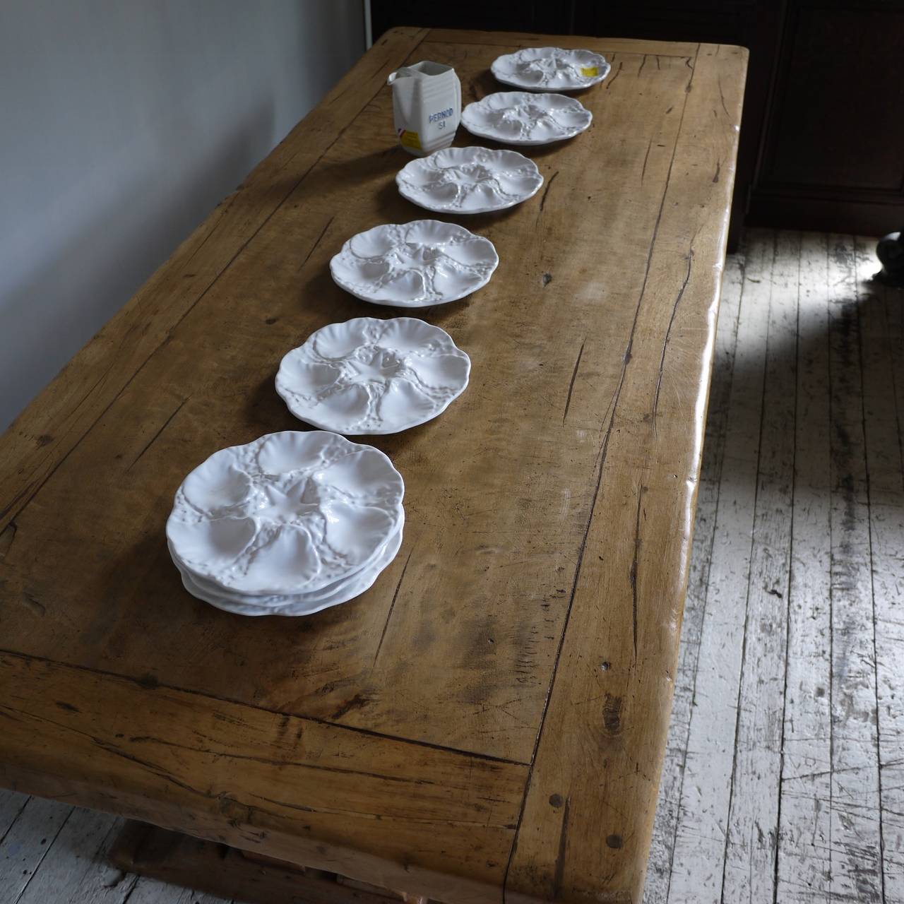 French Set of 12 White Oyster Plates For Sale