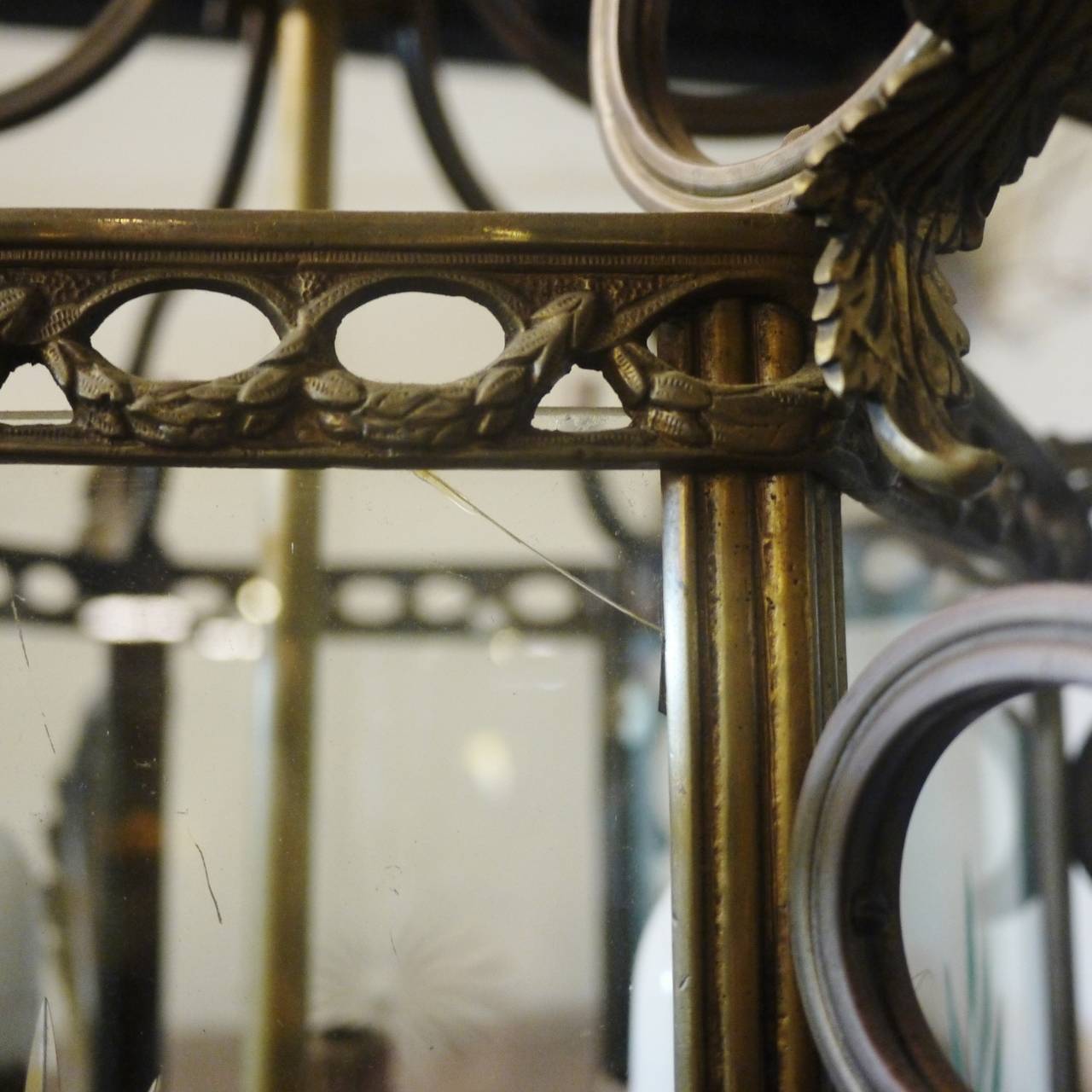Argentine 19th Century Bronze Etched Glass Lantern For Sale