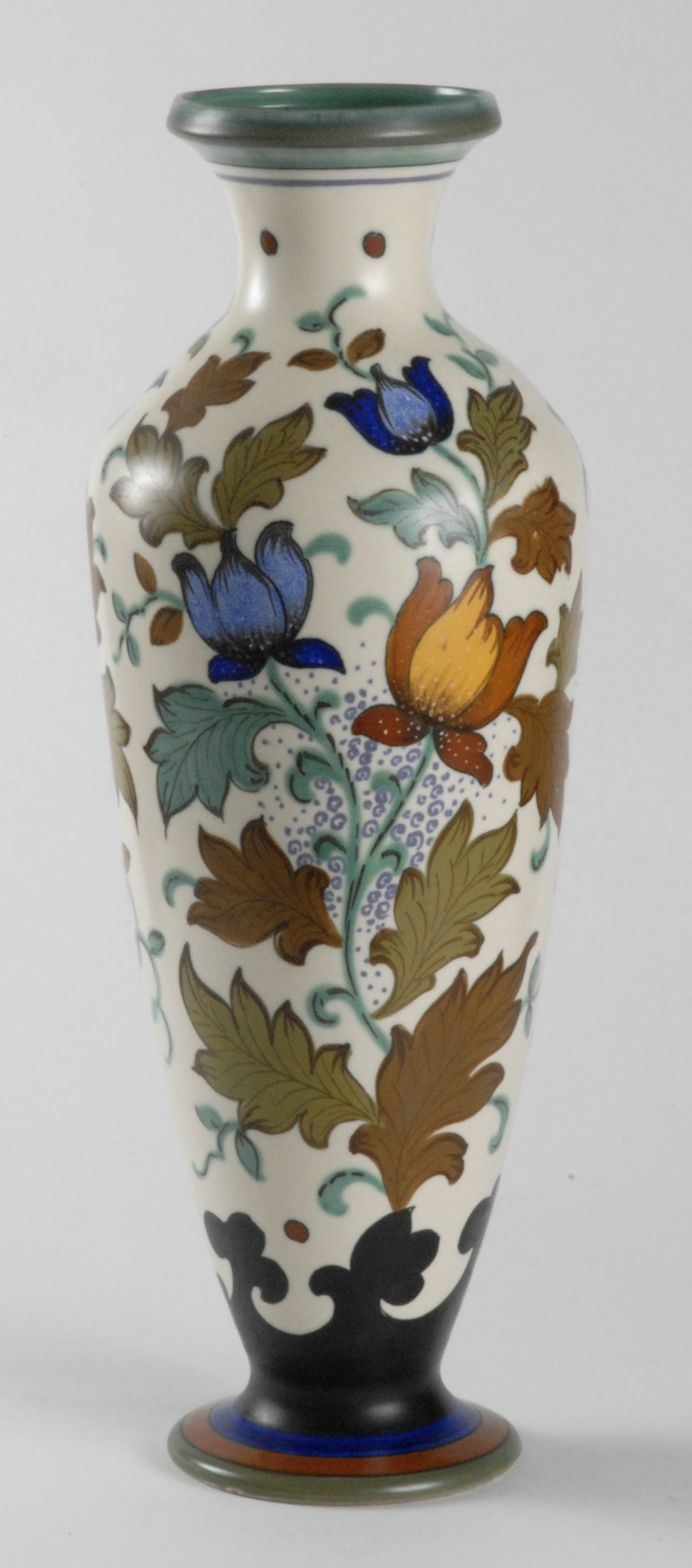 Dutch Gouda 1950s Hand Painted Large Vase