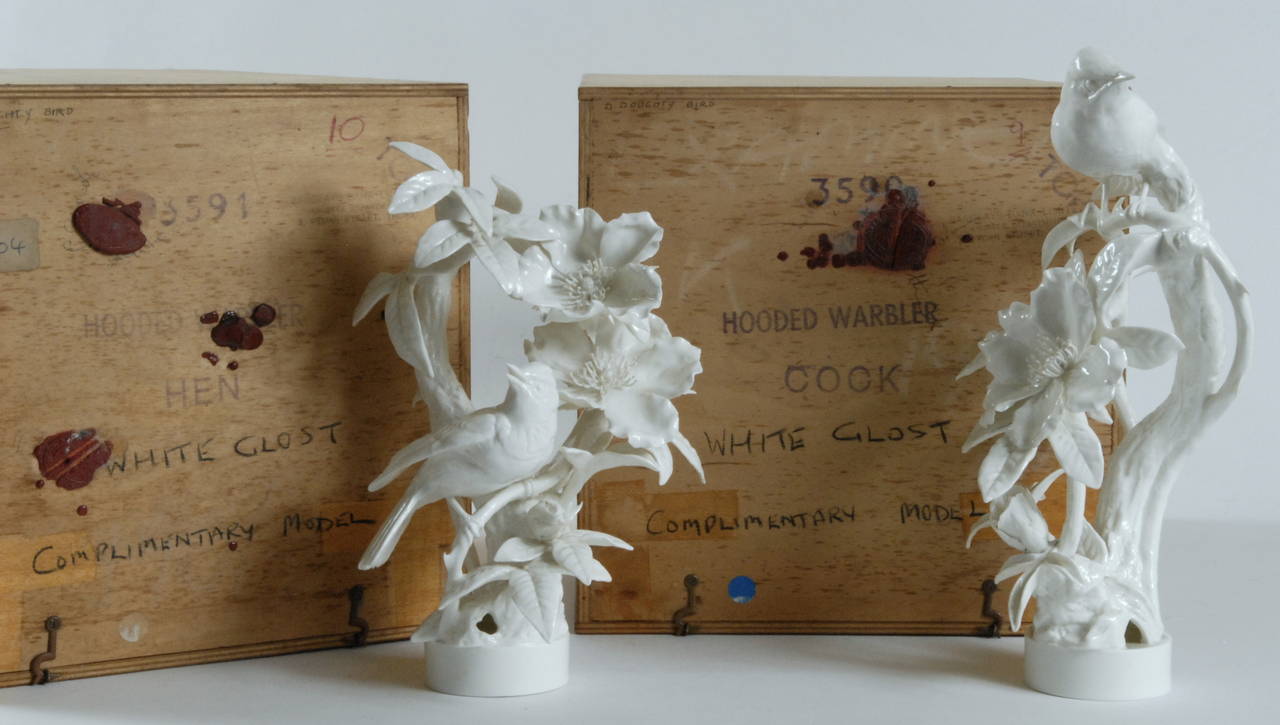 Modern Royal Worcester Pair of Dorothy Doughty Hooded Warbler Birds, 1956