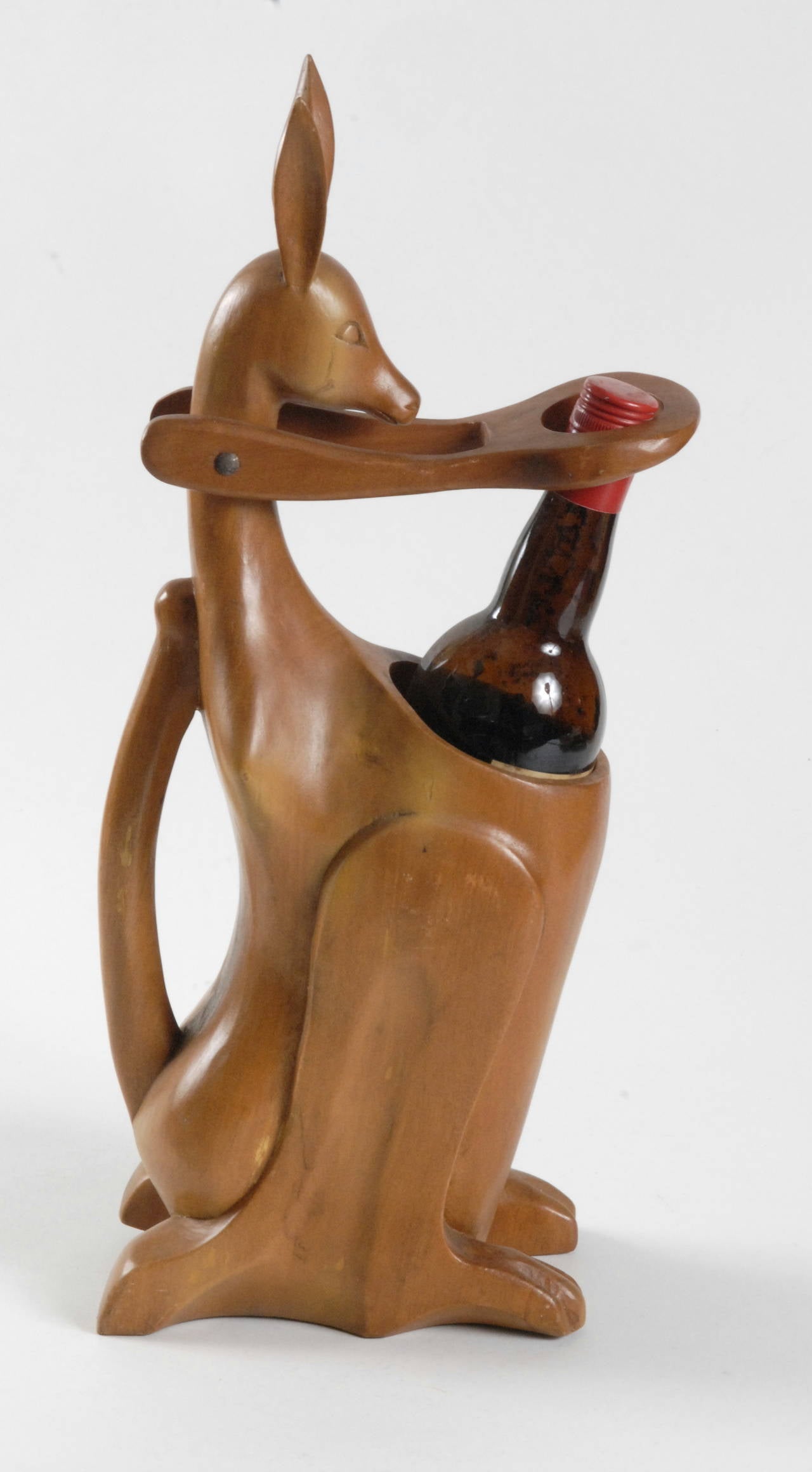 wooden kangaroo wine bottle holder