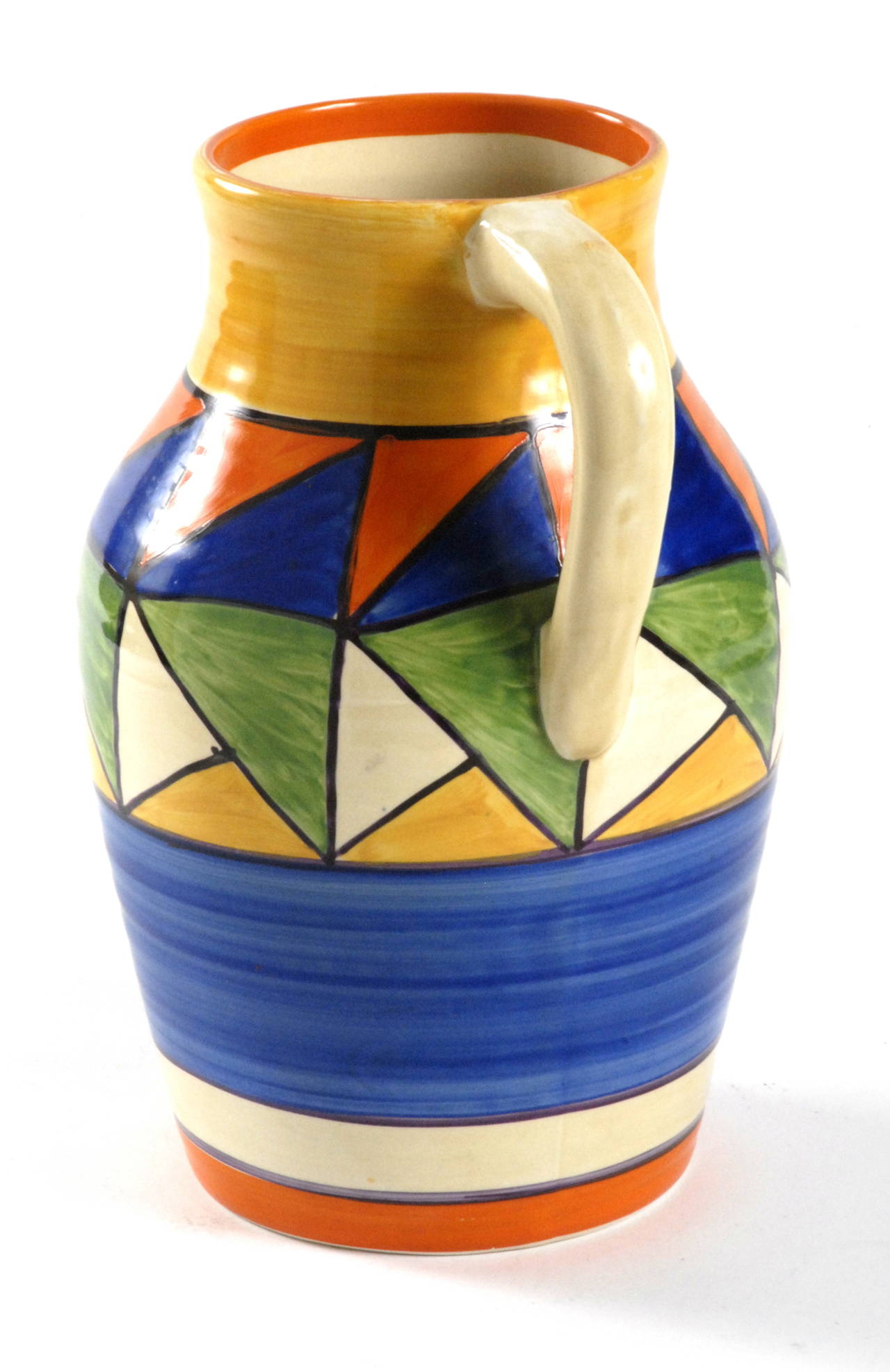 A Clarice Cliff Lotus jug, in a bright hand-painted 