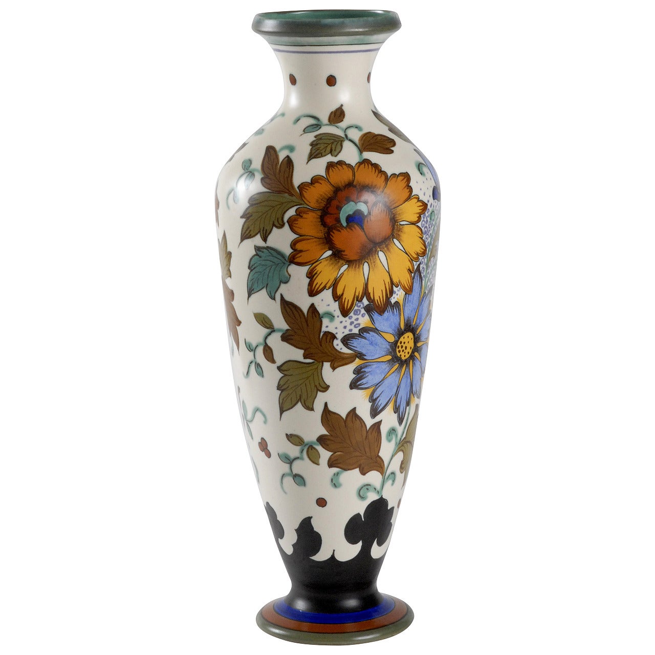 Gouda 1950s Hand Painted Large Vase