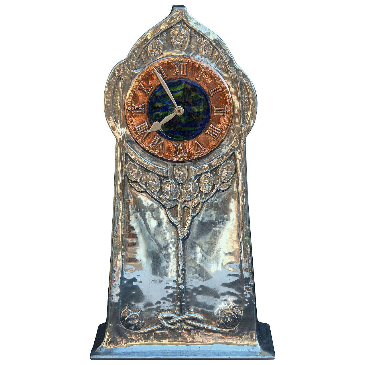 Arts and Crafts Liberty Pewter Clock by David Veasey, 1903 For Sale at