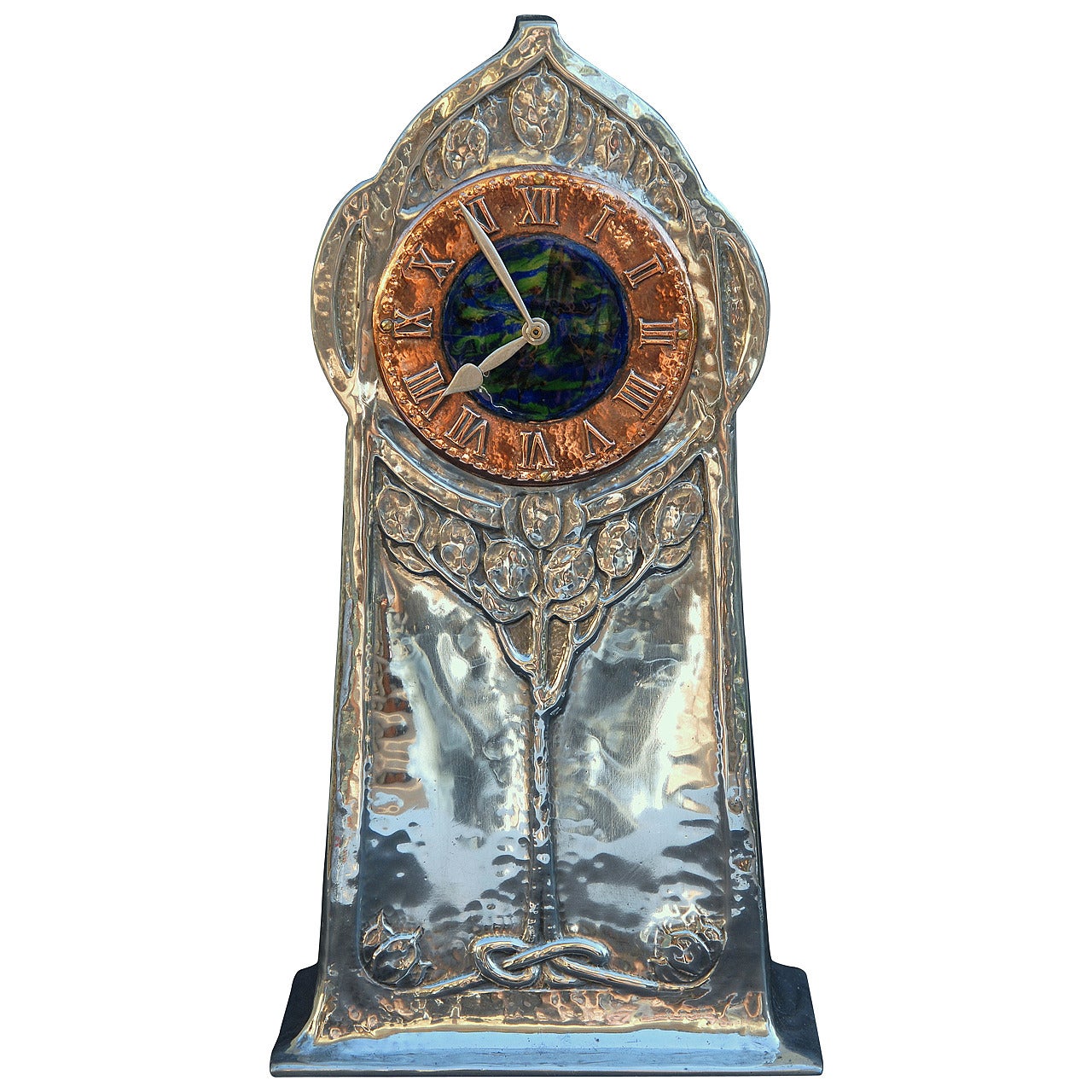 Arts & Crafts Liberty Pewter Clock by David Veasey, 1903 For Sale