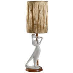 Barsony, 1950s Tall White Lady Lamp