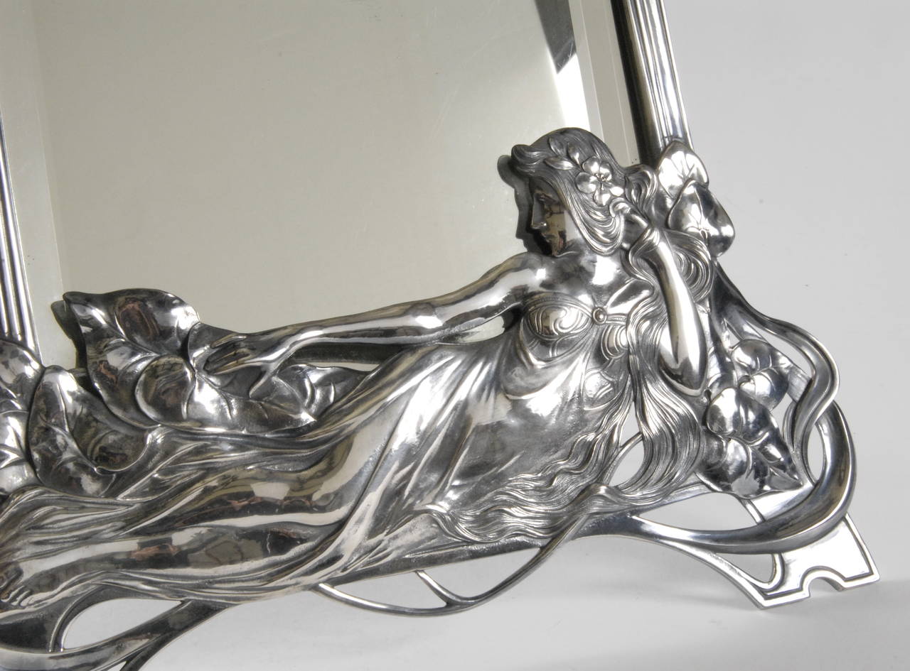 Hand-Crafted Art Nouveau WMF Silver Plated Toilet Mirror, circa 1906