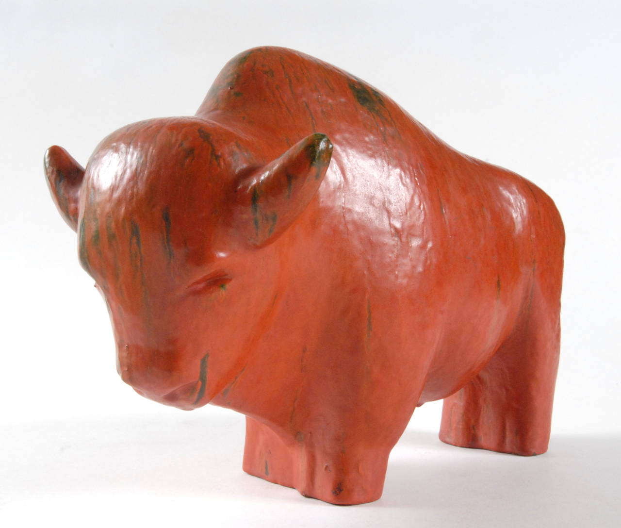 A rare 1960s Ruscha large bull with the 'Vulkano' glaze, unmarked, West Germany. The glaze was devised by Otto Gerharz in 1959. A very appealing and tactile surface that almost demands to be touched to be truly appreciated.