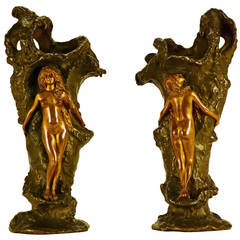 Pair of Art Nouveau C. Kauba Bronze Figural Vases