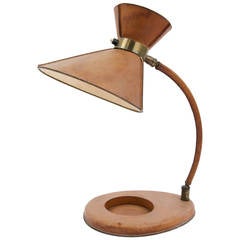 Leather Lamp in the Style of Jacques Adnet, France, 1950s 2