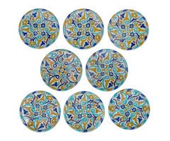 Eight Hand-Painted Dessert Plates from Morocco with Oriental Decorative Motifs