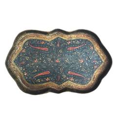 Papier Mache Tray decorated with flowers and Kashmir motifs, early 19th C.