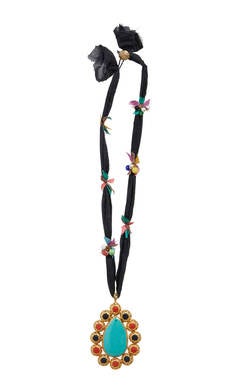 24 Carat Gold and Turquoise Pendant on Black Silk Necklace