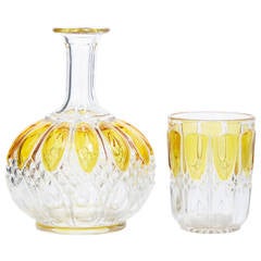 Antique 19th Century Victorian, Yellow and Clear Bedside Water Carafe Set