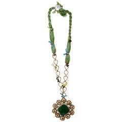 24 Carat Gold and Green Agate Pendant on Silk