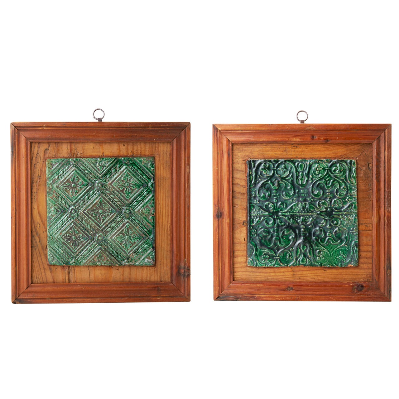 Pair of  framed Austrian engraved Ceramic tiles, late 15th century