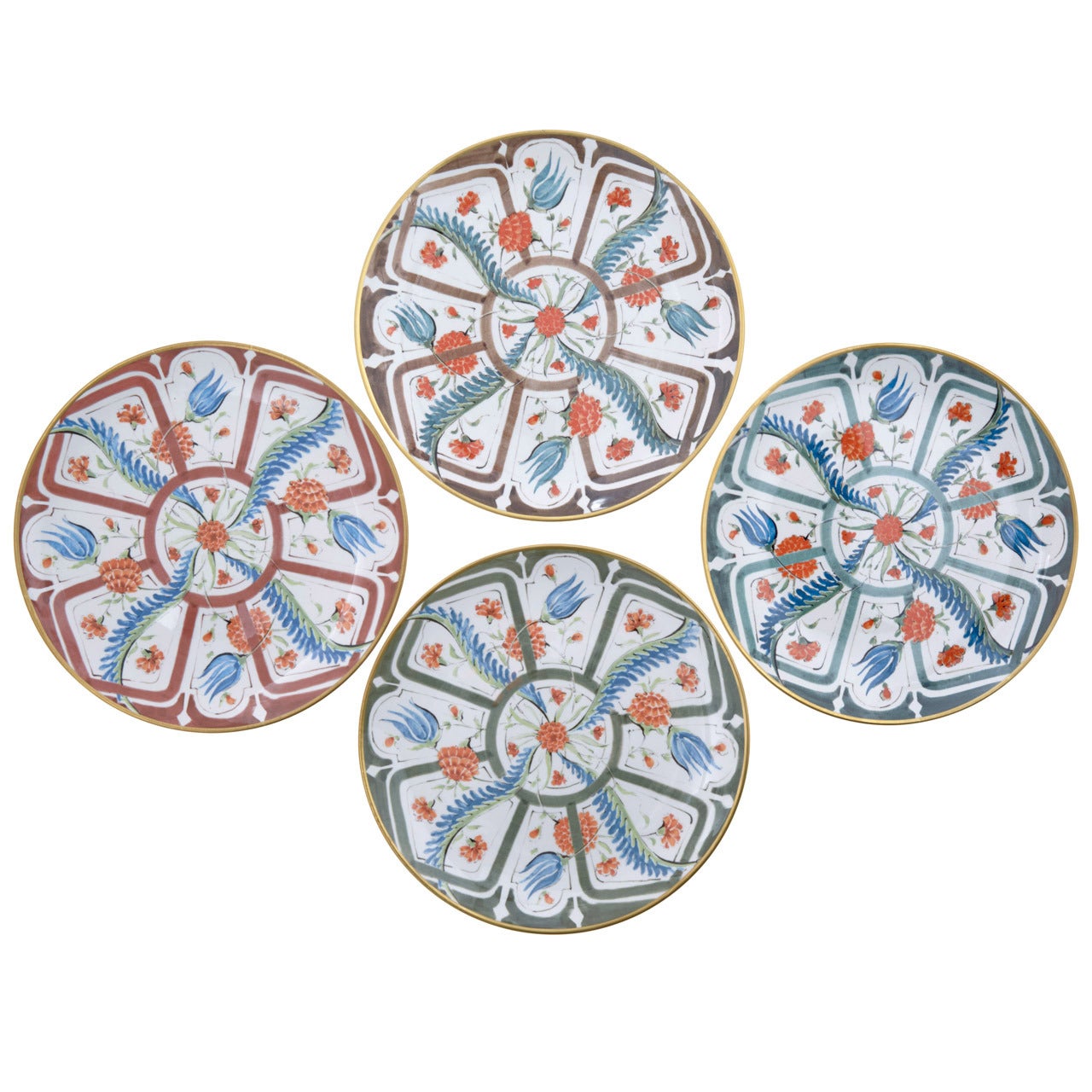 Made to Order Cabana Dinner Set of Plates with Iznik Floral Decorations For Sale