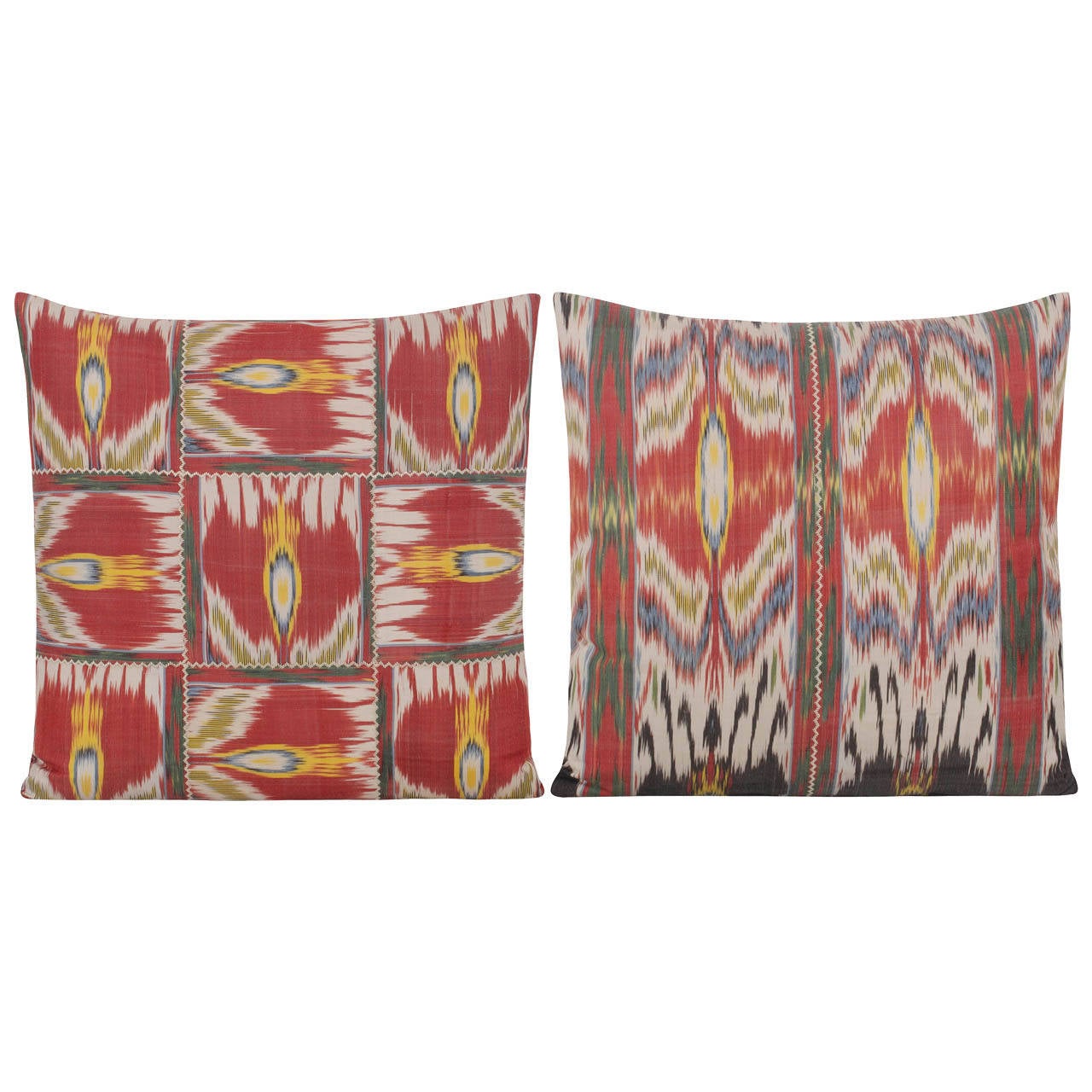 Pair of Yastik Isolabella Ikat Square Cushions by Rifat Ozbek For Sale