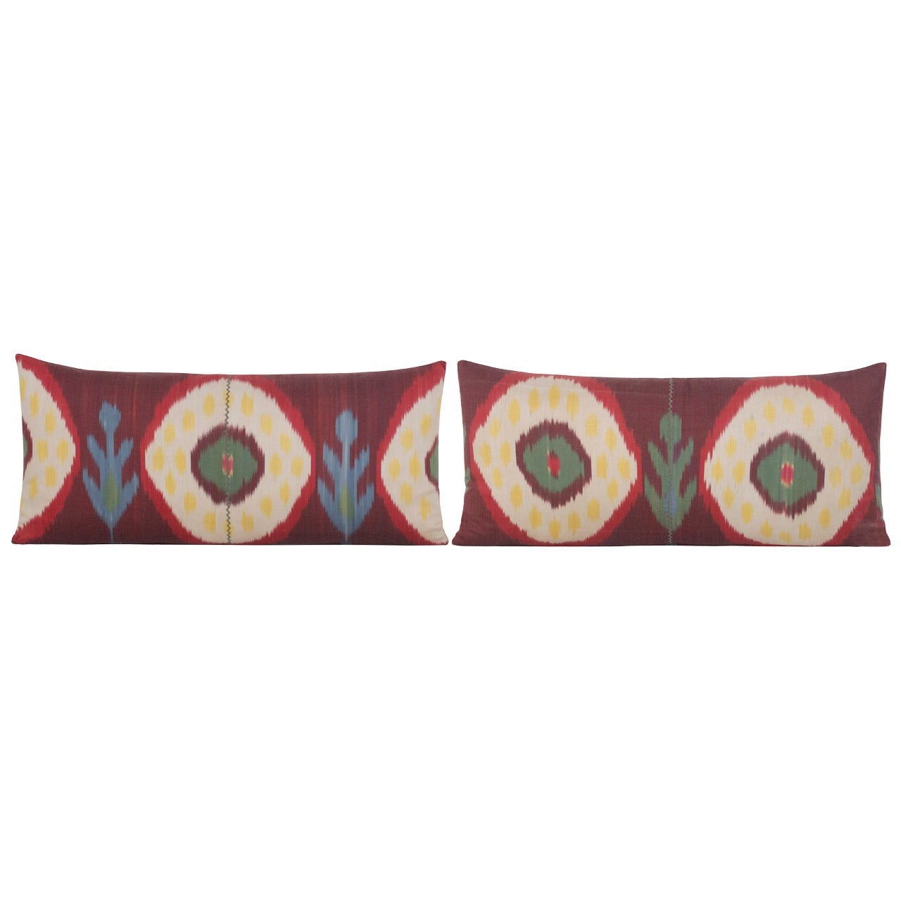 Pair of Yastik Shalimar Ikat Cushions by Rifat Ozbek For Sale