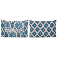 Pair of Yastik Sissinghurst Ikat cushions by Rifat Ozbek