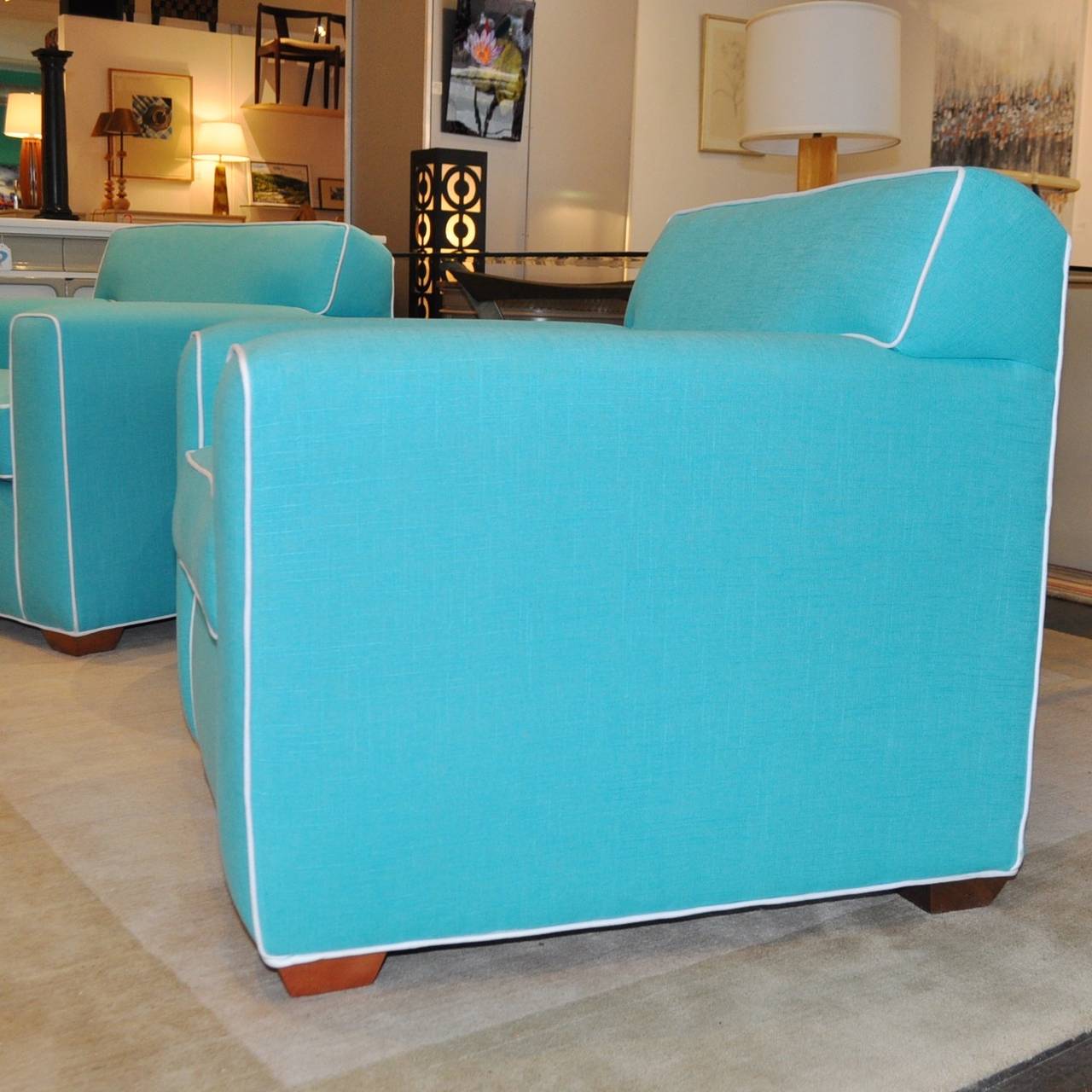 Linen Turquoise Club Chairs
