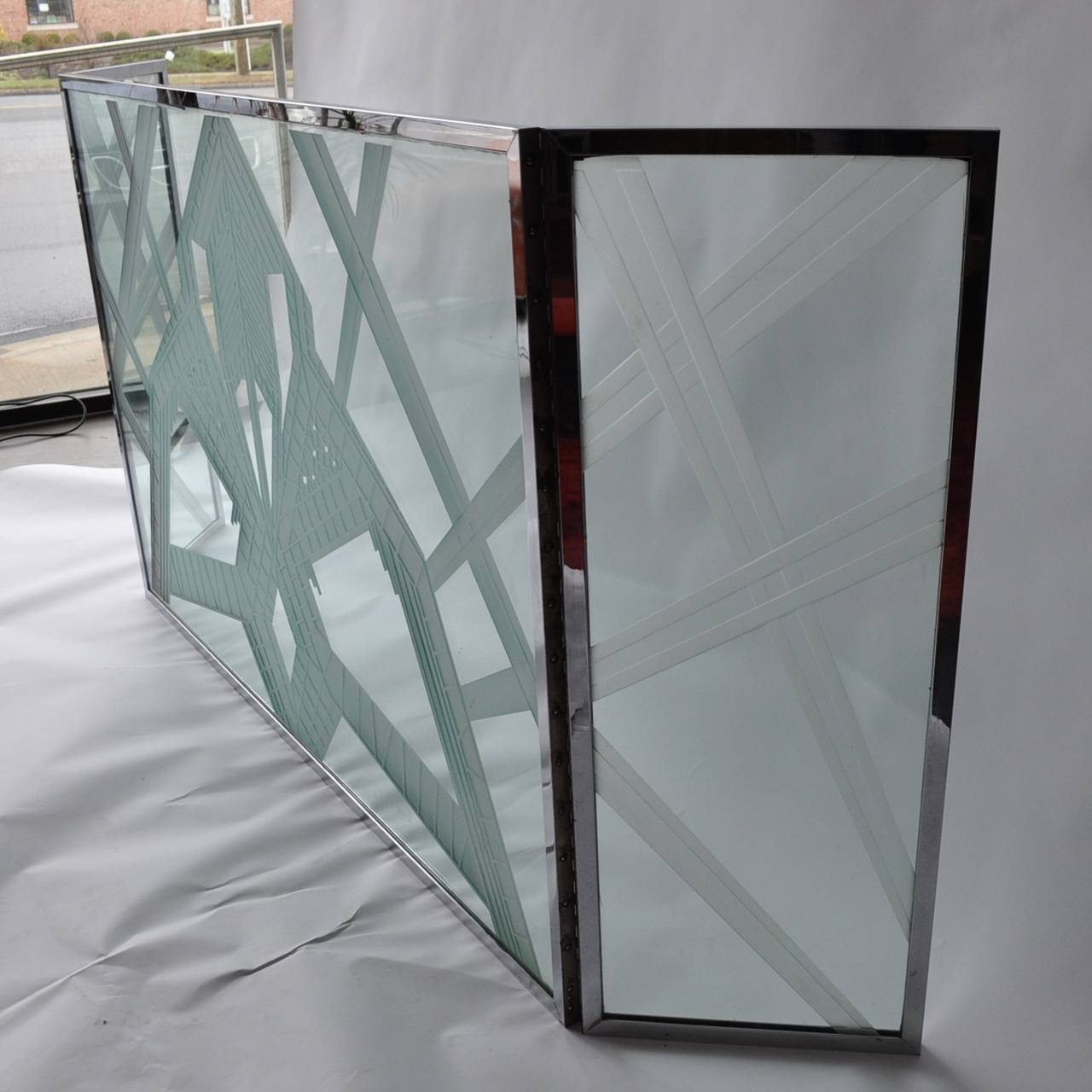 Art Deco Etched Glass Fire Screen 1