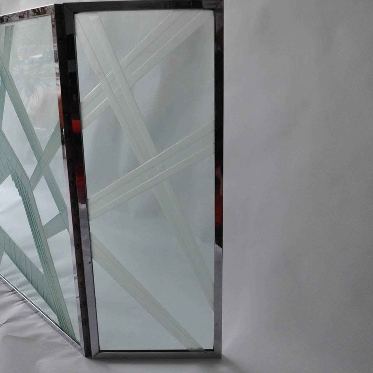 American Art Deco Etched Glass Fire Screen