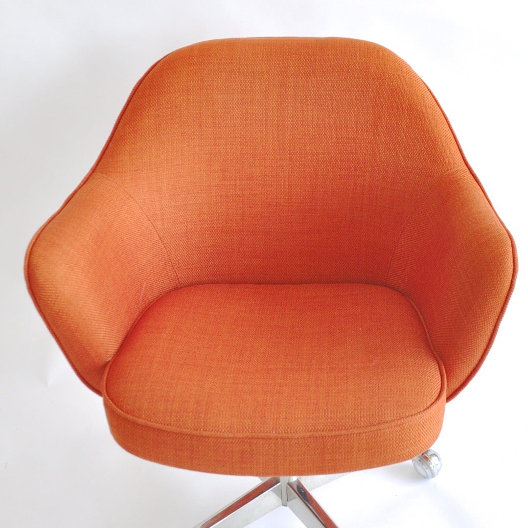 Chrome Saarinen Style Orange Linen Desk Chairs