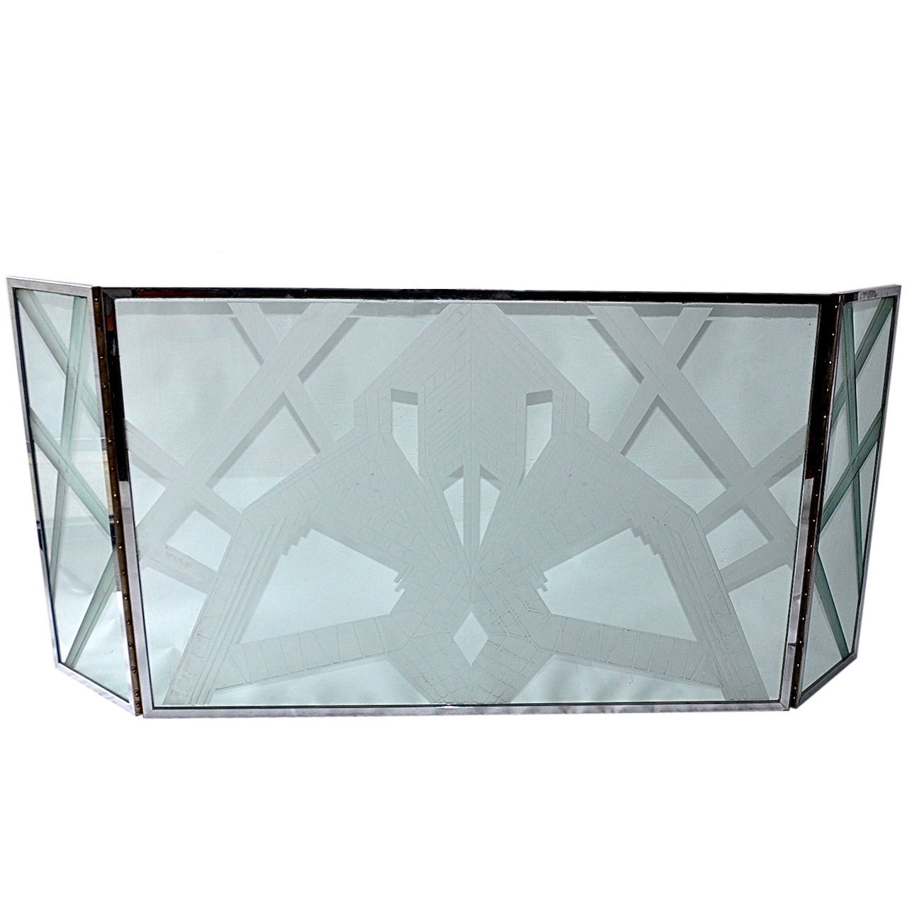 Art Deco Etched Glass Fire Screen