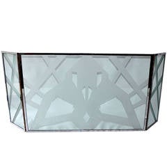 Retro Art Deco Etched Glass Fire Screen