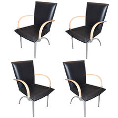 Set of Four Rolf Benz Black Leather Armchairs