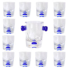 Vintage Set of 12 Lowball Glasses and Ice Bucket by Carole Stupell