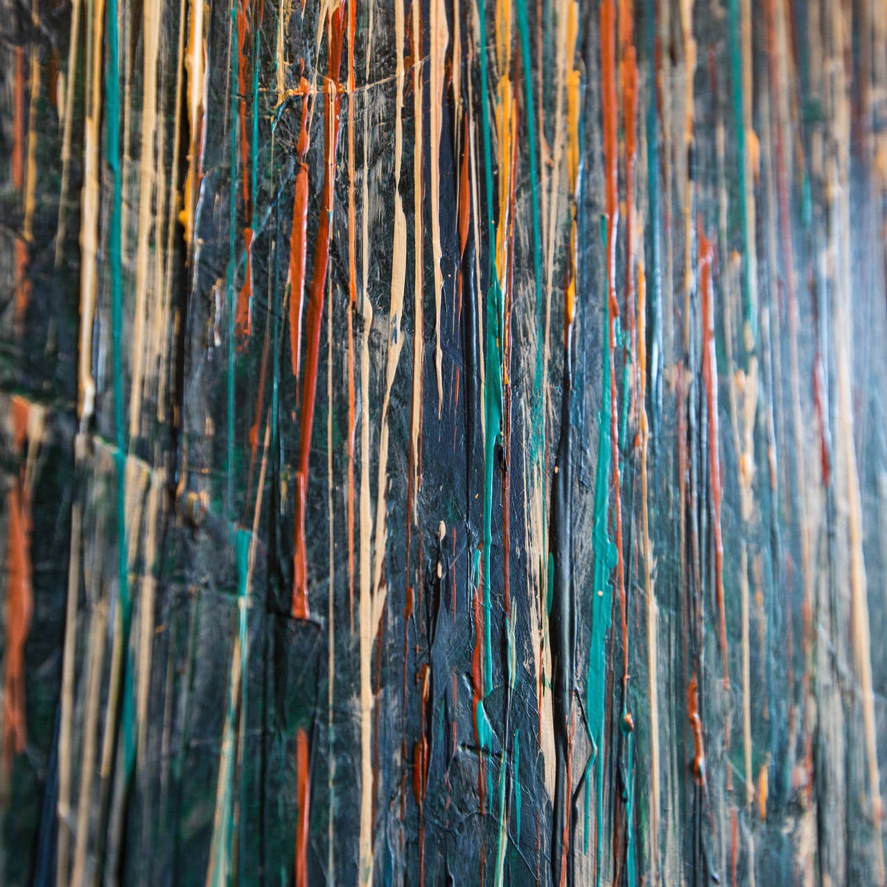 Like a close up study of a painter's brush with years of painting upon it, this abstract is striking in it's use of color laid down in fine bristle like strokes.