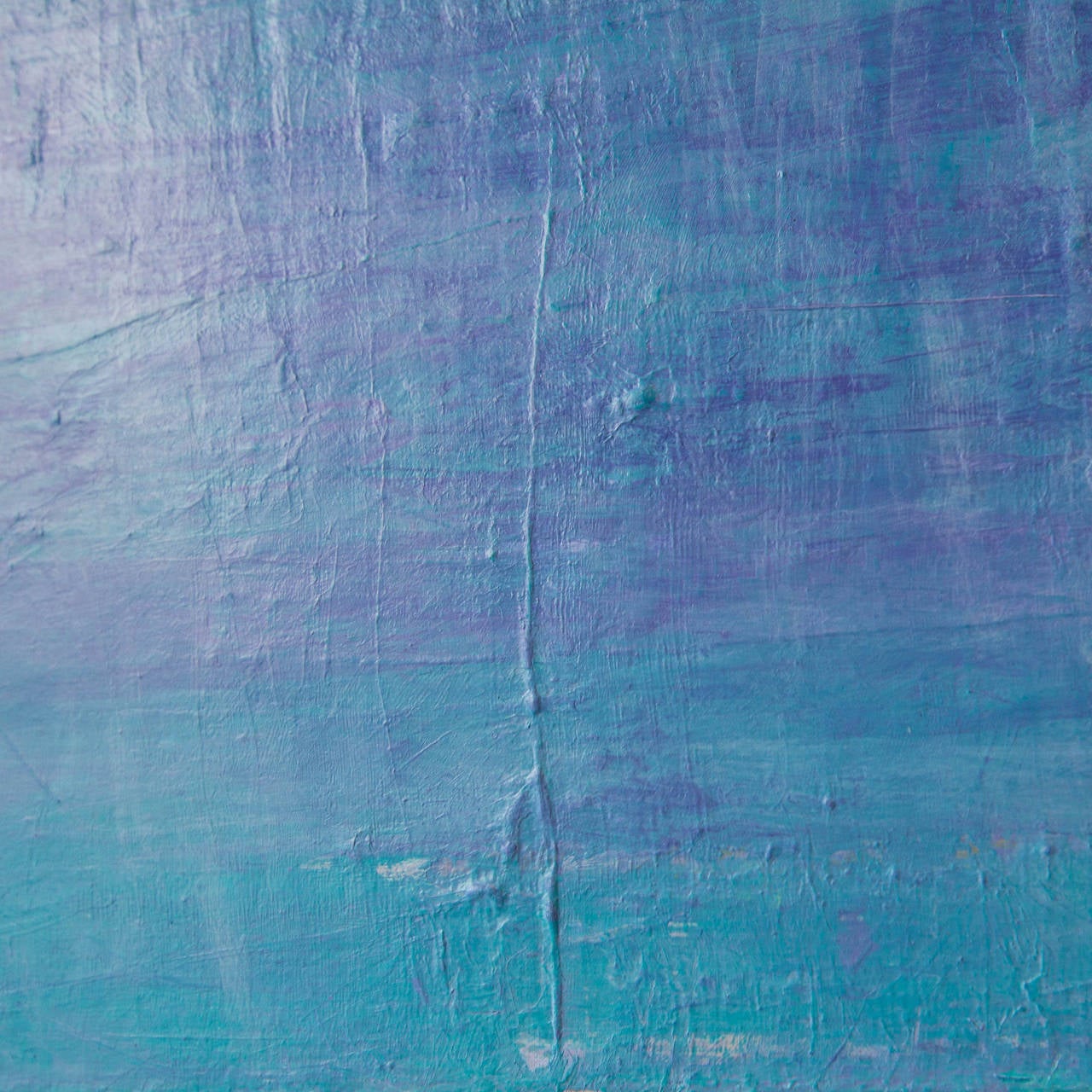A beautiful fusion of aqua blues and violet gives this encaustic painting by E. Gibek a soothing appeal.