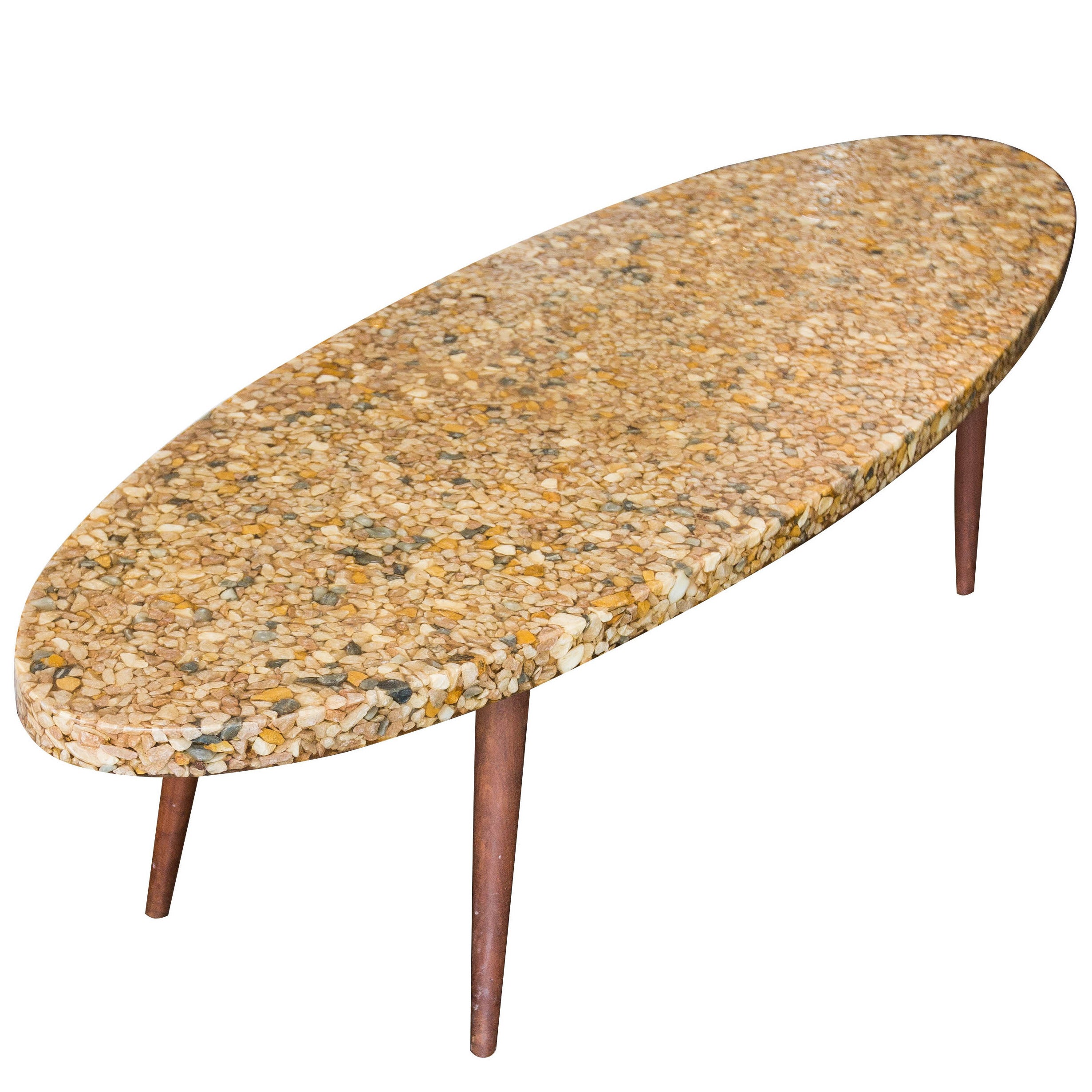 Vintage Surfboard Coffee Table Made of River Rock in Resin