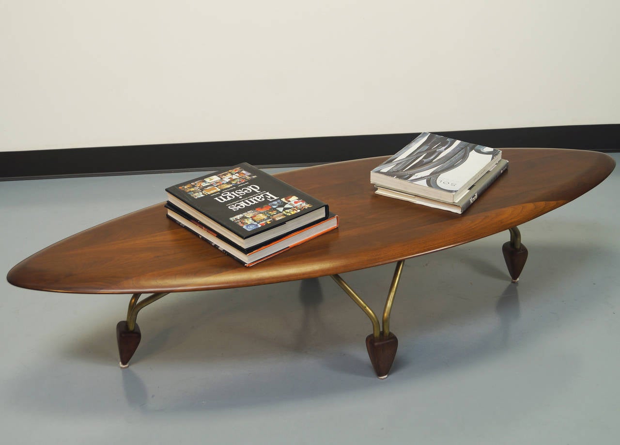 Mid-20th Century Vintage Walnut Surfboard Coffee Table by John Keal