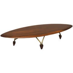 Vintage Walnut Surfboard Coffee Table by John Keal